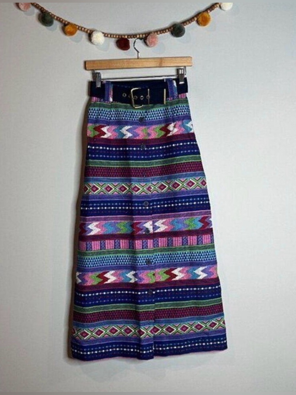 Vintage Union Made colorful patterned  high waisted maxi skirt.
